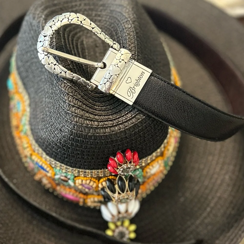 Brighton Silver Heart Buckle Black Leather Belt